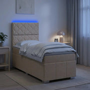 Letto Box Spring LED con Materasso Crema 80 x 200 cm Tessuto 3455484
