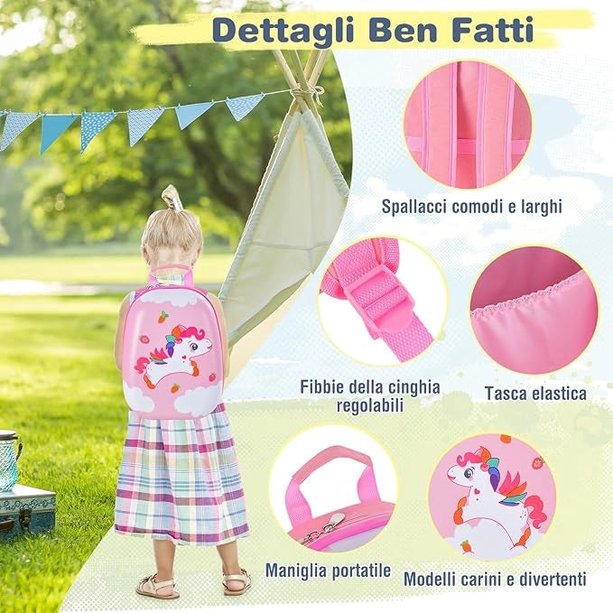 Set di Valigia per Bambini, 16" Valigia+ 12" Zaino, 2 Pezzi, con Ruote Girevoli a 360° e Maniglia Retrattile, Ideale per Viaggiare in Modo Comodo e Divertente (Modello 14)
