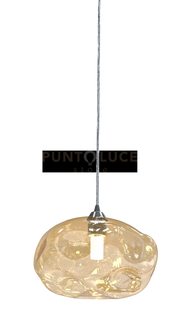 FENICE-A Lampadario a sospensione in vetro 1 luce colore ambra  aggancio cromo attacco G9 senza base
