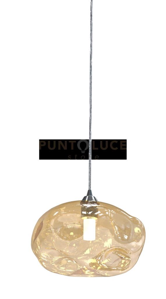 FENICE-A Lampadario a sospensione in vetro 1 luce colore ambra  aggancio cromo attacco G9 senza base