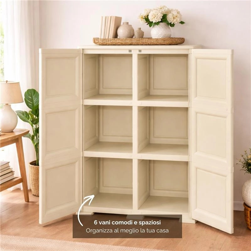 ARMADIO 3 MODULI IN PLASTICA 79X43X125 CM – MOBILE CONTENITORE MULTIUSO PER SALOTTO, PERGOLATO E BALCONE COPERTO, DESIGN CLASSICO EFFETTO LEGNO