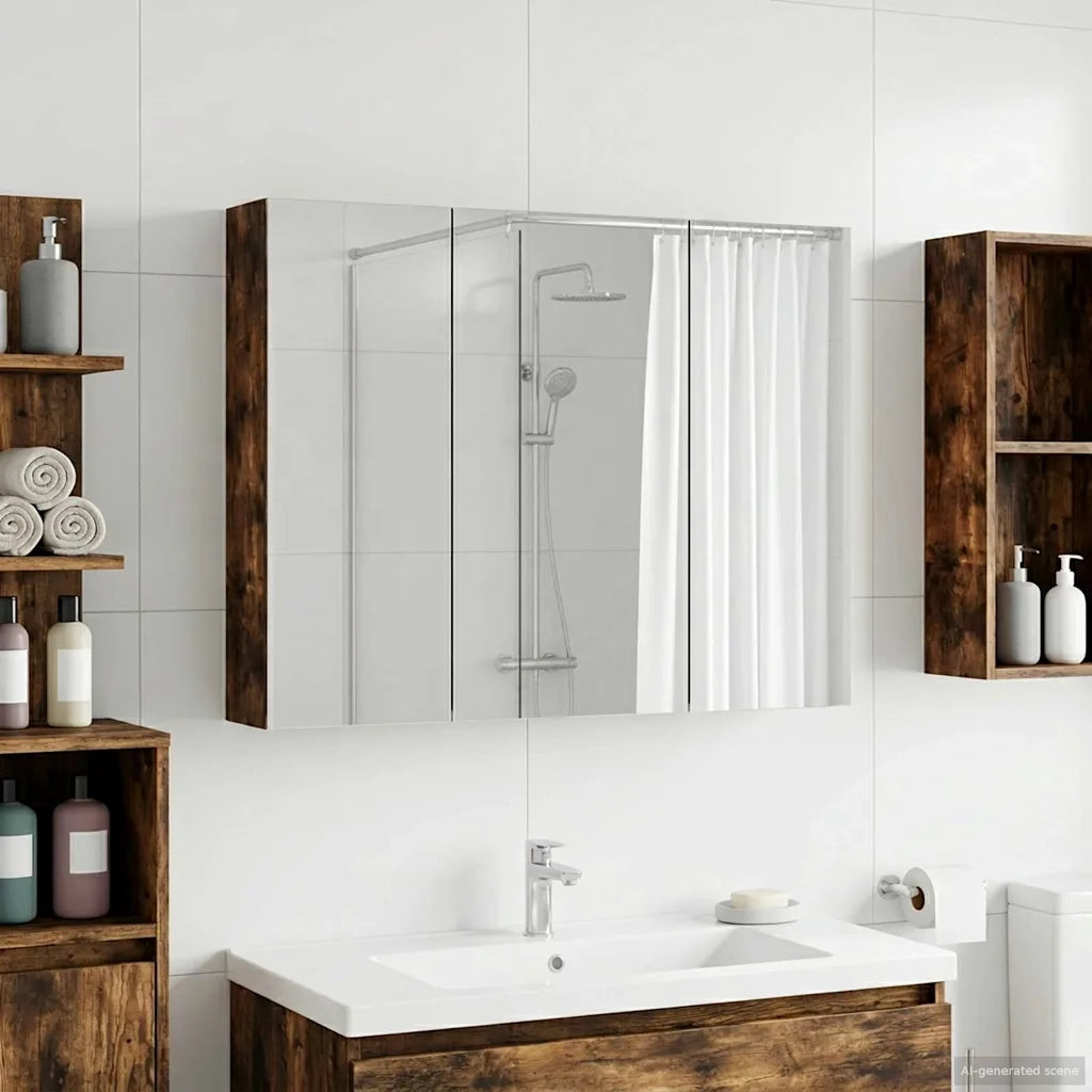 Mobiletto per specchio da bagno Rovere fumé 100 x 14,5 x 70 cm