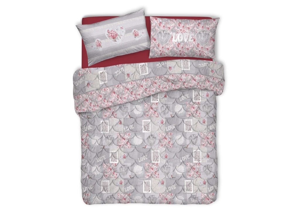 Trapunta Piumone Invernale Linea Pensieri Delicati Dis. Romantic Shabby Rosso - Singolo - Rosso