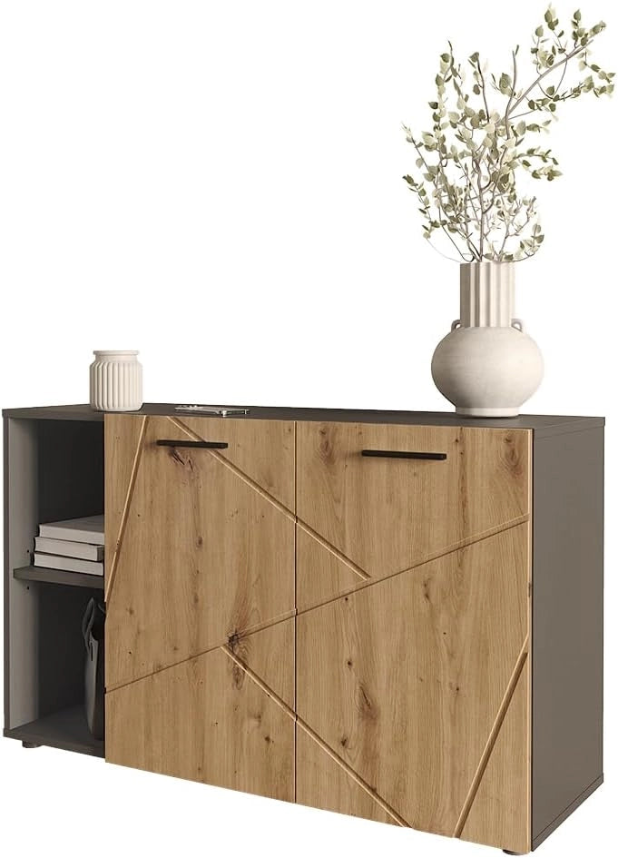 Mobile porta scarpe Irma, Antracite/Artisan, 106 x 63 cm con 2 porte