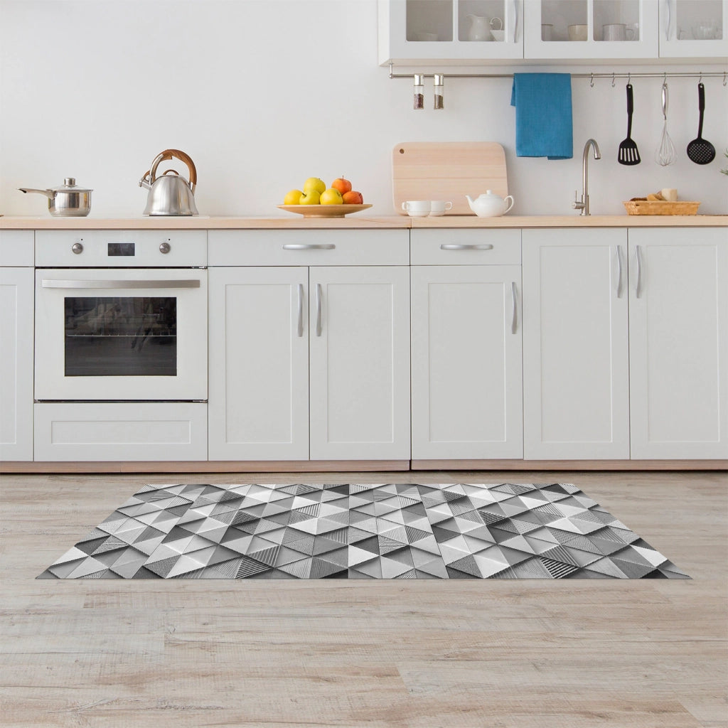 Tappeto passatoia fantasia made in Italy antiscivolo lavabile aderente triangoli multicolore 50x100cm - Triangle Grigio