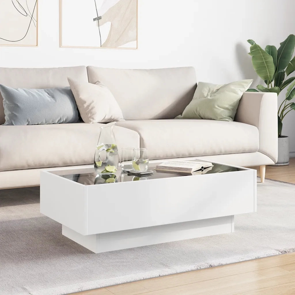 Tavolino Salotto con LED Bianco 90x50x30 cm Legno Multistrato 847518