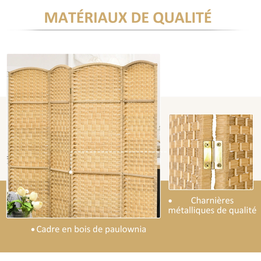 Paravento 4 Ante Legno Pieghevole ¨C zephmum ¨C 180x180 cm Legno Naturale