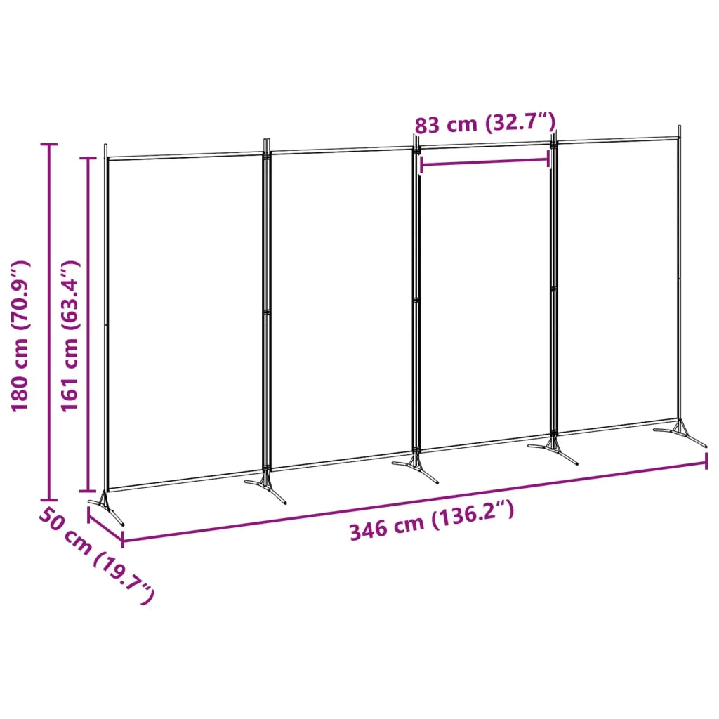 Divisorio Ambienti | Divider per stanze | Paravento a 4 Pannelli Beige 346 x 180 cm Tessuto