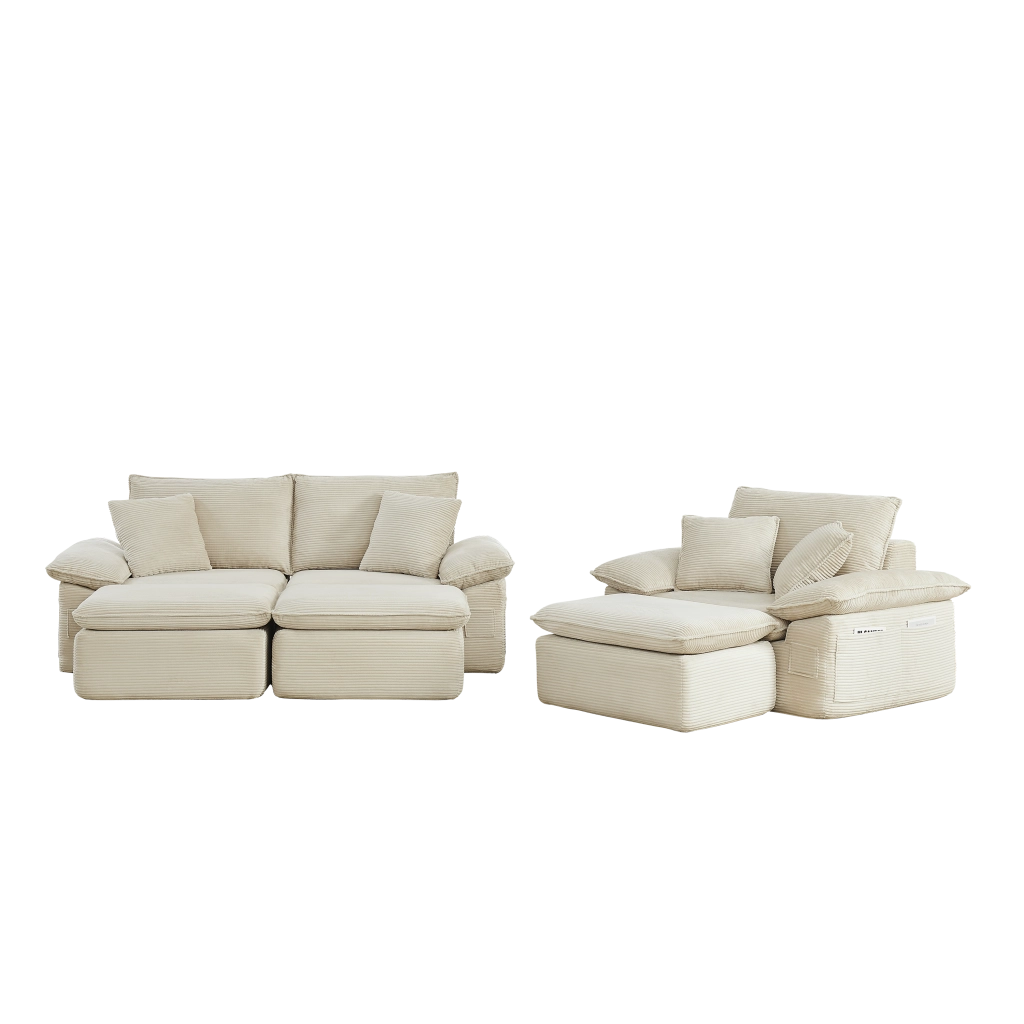 Divano 2 Posti Modulare con Poggiapiedi e Vano Contenitore ¨C MINIMAL ¨C Grigio