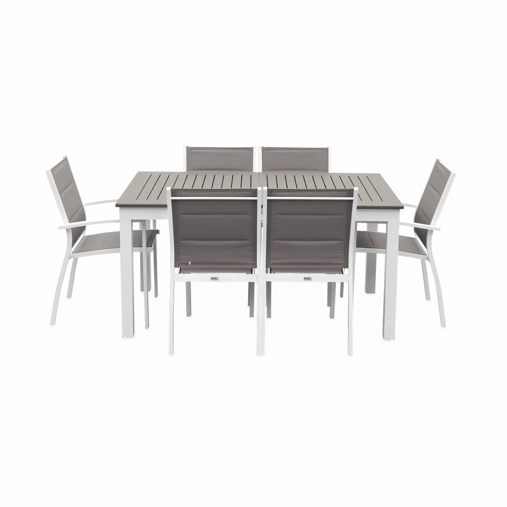 Set tavolo da giardino allungabile in alluminio con 6 sedie, bianco
