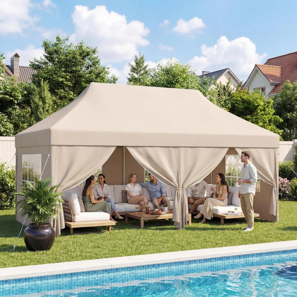 Gazebo 3x6 Pieghevole con Pareti Laterali, Gazebo con Altezza Regolabile, Telo in Tessuto Oxford Impermeabile, Tenda Robusta e Duratura per Matrimoni, Esterno, Giardini e Feste, Grigio
