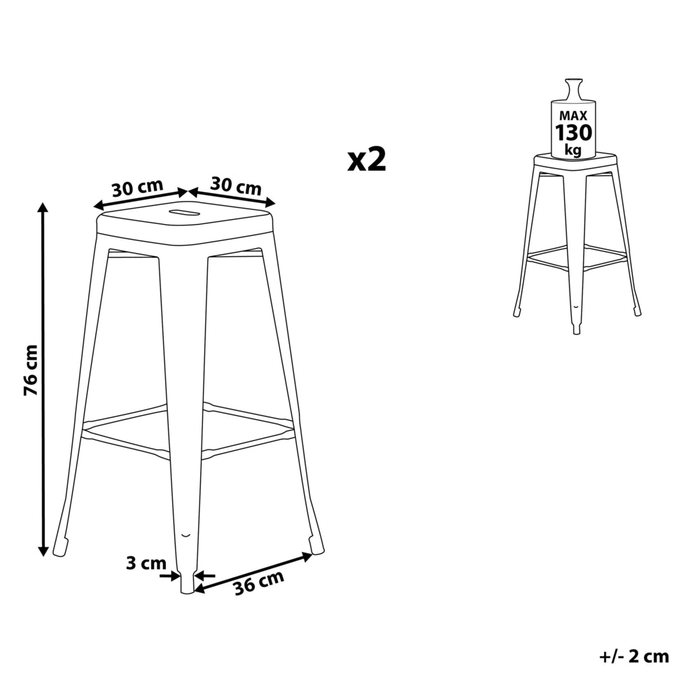Set di 2 sgabelli da bar in Acciaio bianco 76 cm impilabili altezza bancone industriale