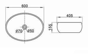 Lavabo da Appoggio 60x40,5x15,5 cm in Ceramica TFT Oslo Bianco