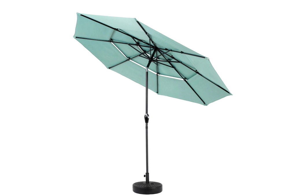 Ombrellone da esterno 10 ft a 3 livelli con inclinazione automatica; verde chiaro
