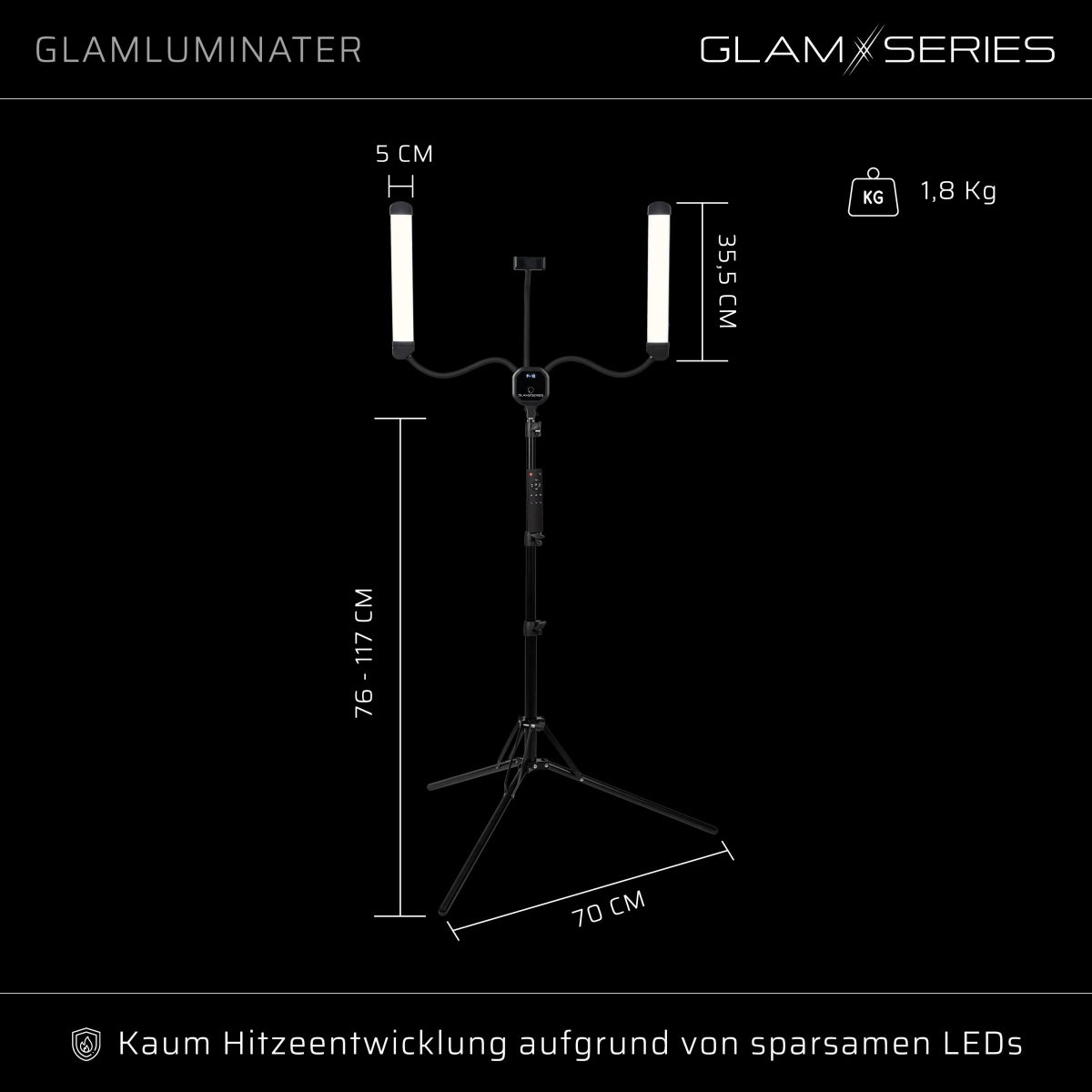 GlamSeries GlamLuminater Luce LED, lampada con 2 bracci flessibili, temperatura di colore regolabile in continuo, lampada con telecomando, illuminazione per make-up artist
