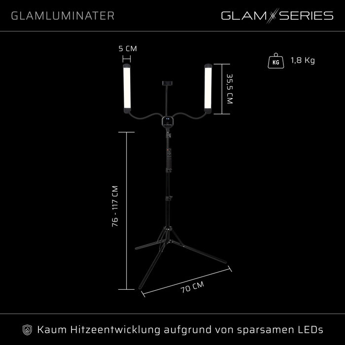 GlamSeries GlamLuminater Luce LED, lampada con 2 bracci flessibili, temperatura di colore regolabile in continuo, lampada con telecomando, illuminazione per make-up artist