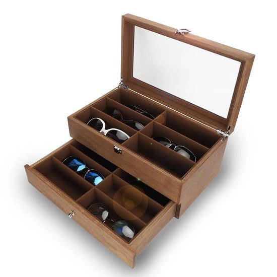 Brillenkoker in Legno con 12 Fessurazioni - Decorativo - Cassetto per Occhiali - Materiale Duraturo