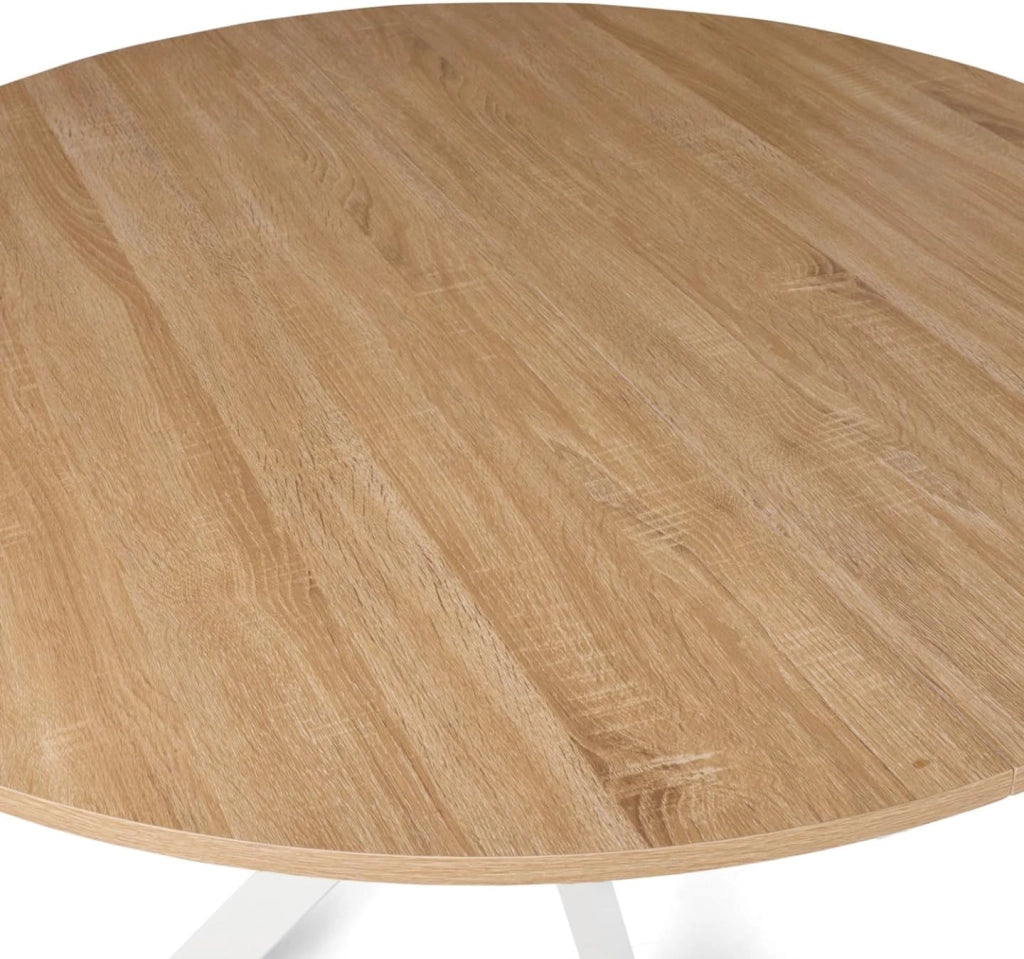 Tavolo da pranzo rotondo ALIX, legno e gambe a ragno bianche, 4-6 persone, 110 cm