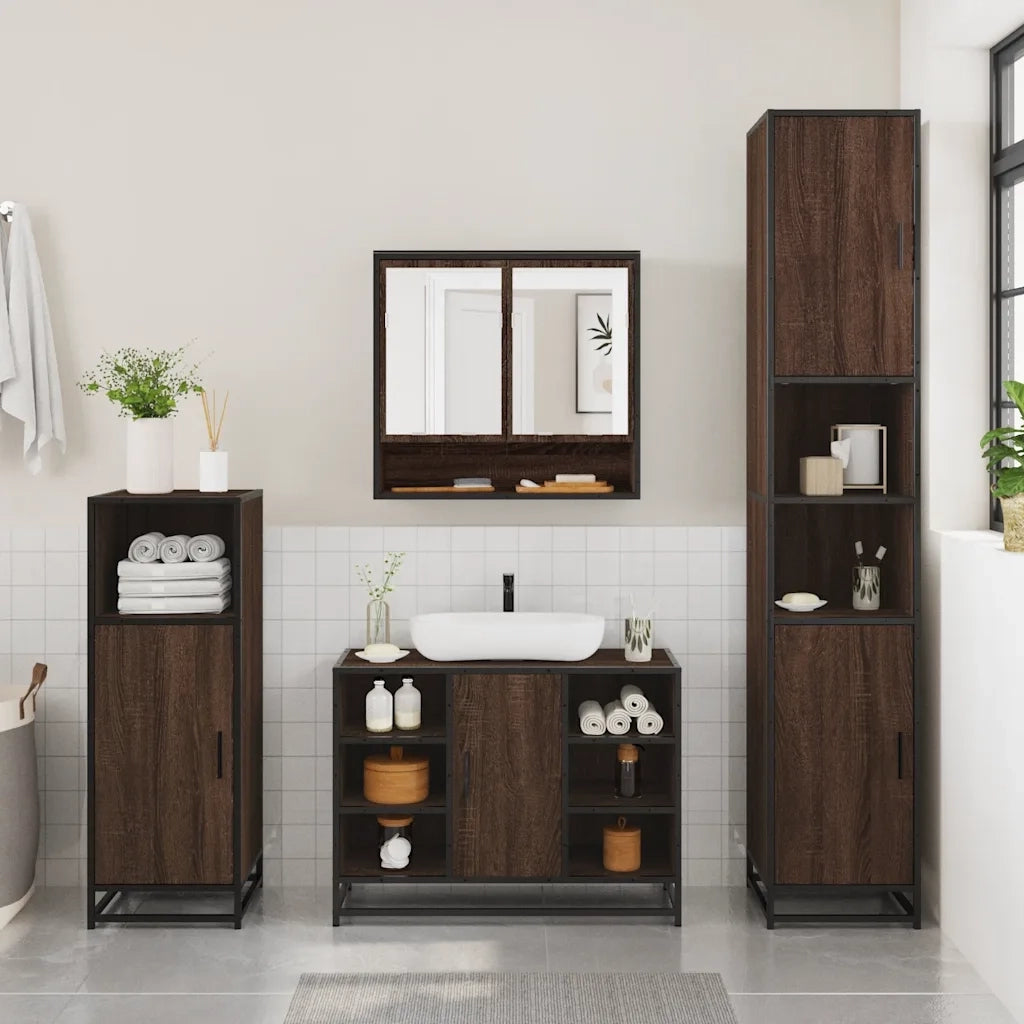 Set Mobili da Bagno 2 pz Rovere Marrone in Legno Multistrato