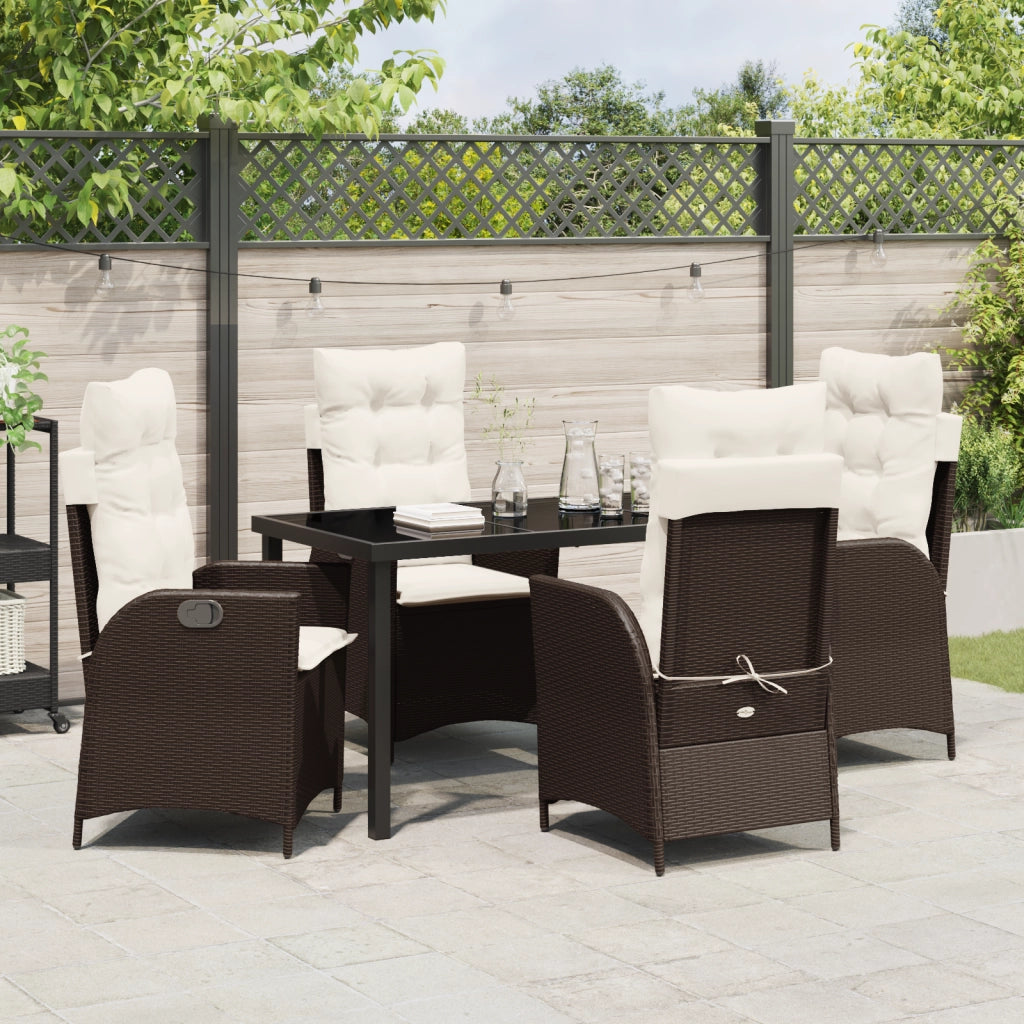 Set da Pranzo da Giardino 5 Pezzi con Cuscini Marrone Rattan Polipe