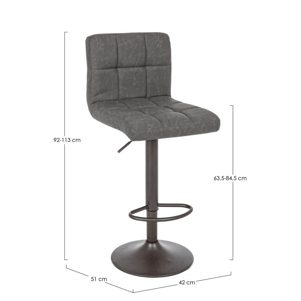 Set di 2 Sgabelli da Bar Regolabili in Similpelle Vintage Trapuntata - BLACKCOFFEE