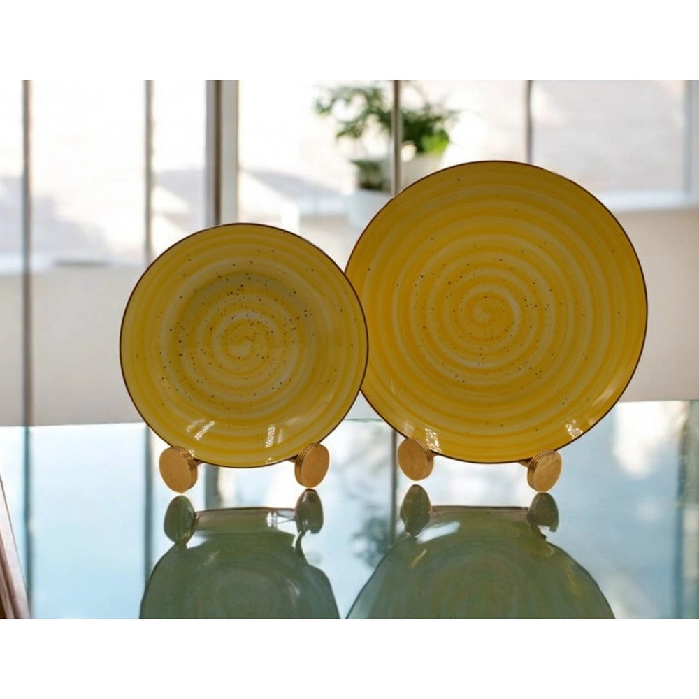 Servizio di Piatti da Tavola in Ceramica Spirale Senape 12 Pezzi