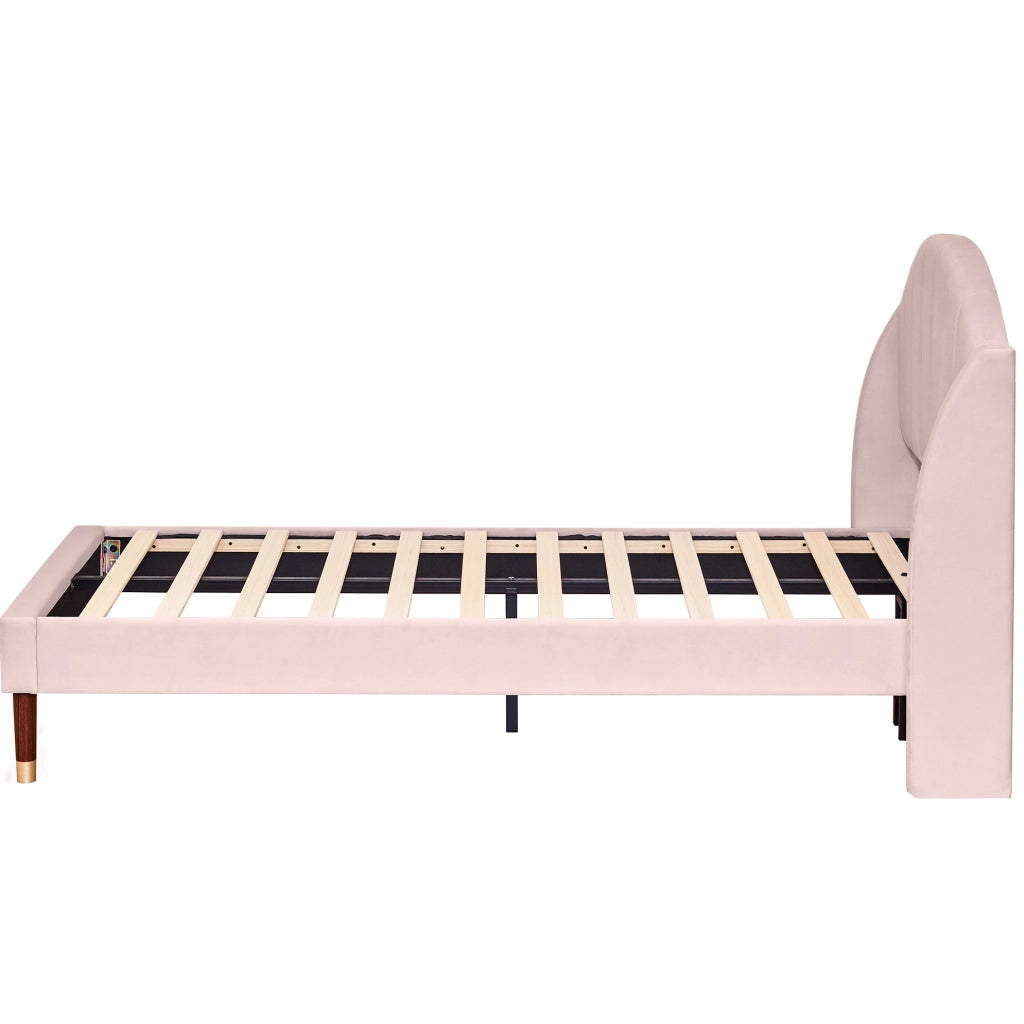 Letto imbottito 90x200 cm con testiera e rete; velluto rosa