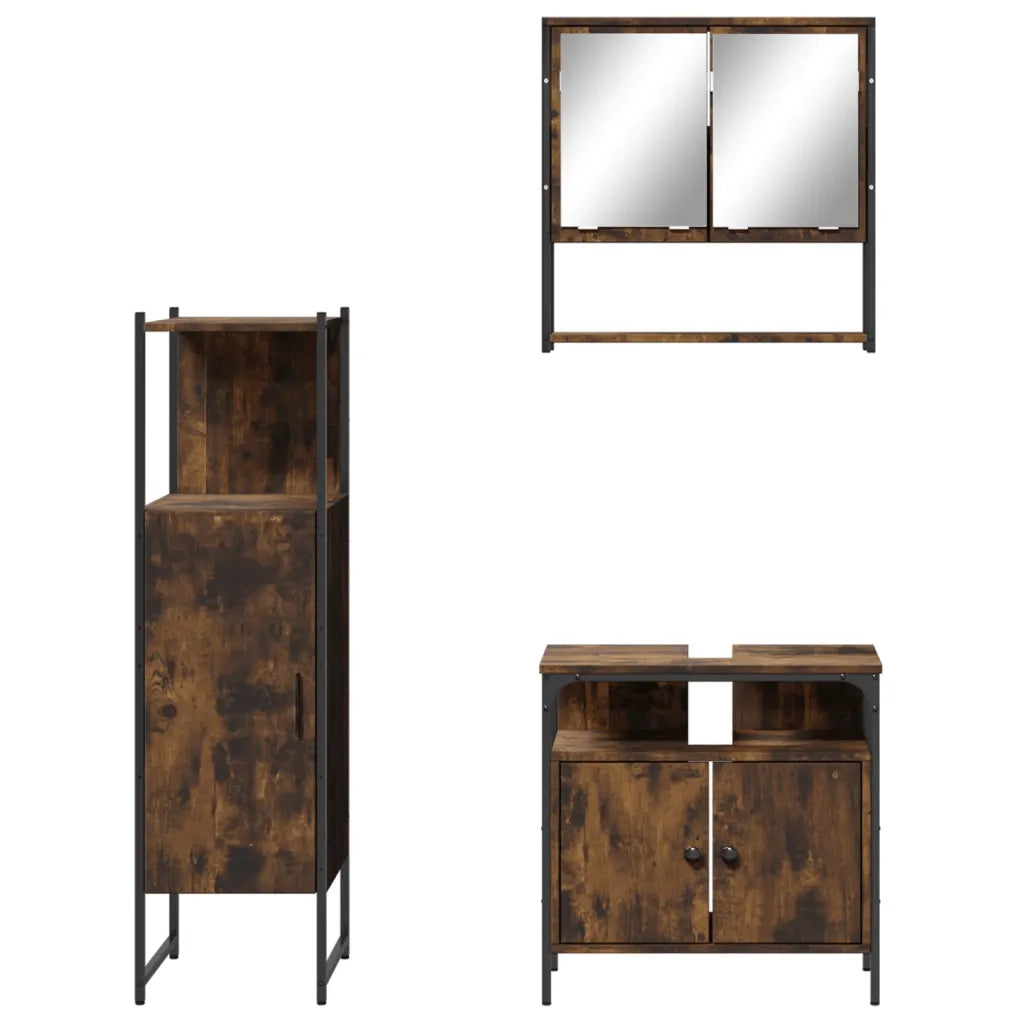 Set Mobili da Bagno 3 pz Rovere Fumo in Legno Multistrato 3214697