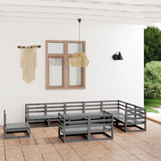 Set Divani da Giardino 10 pz Grigi in Legno Massello di Pino 3075816