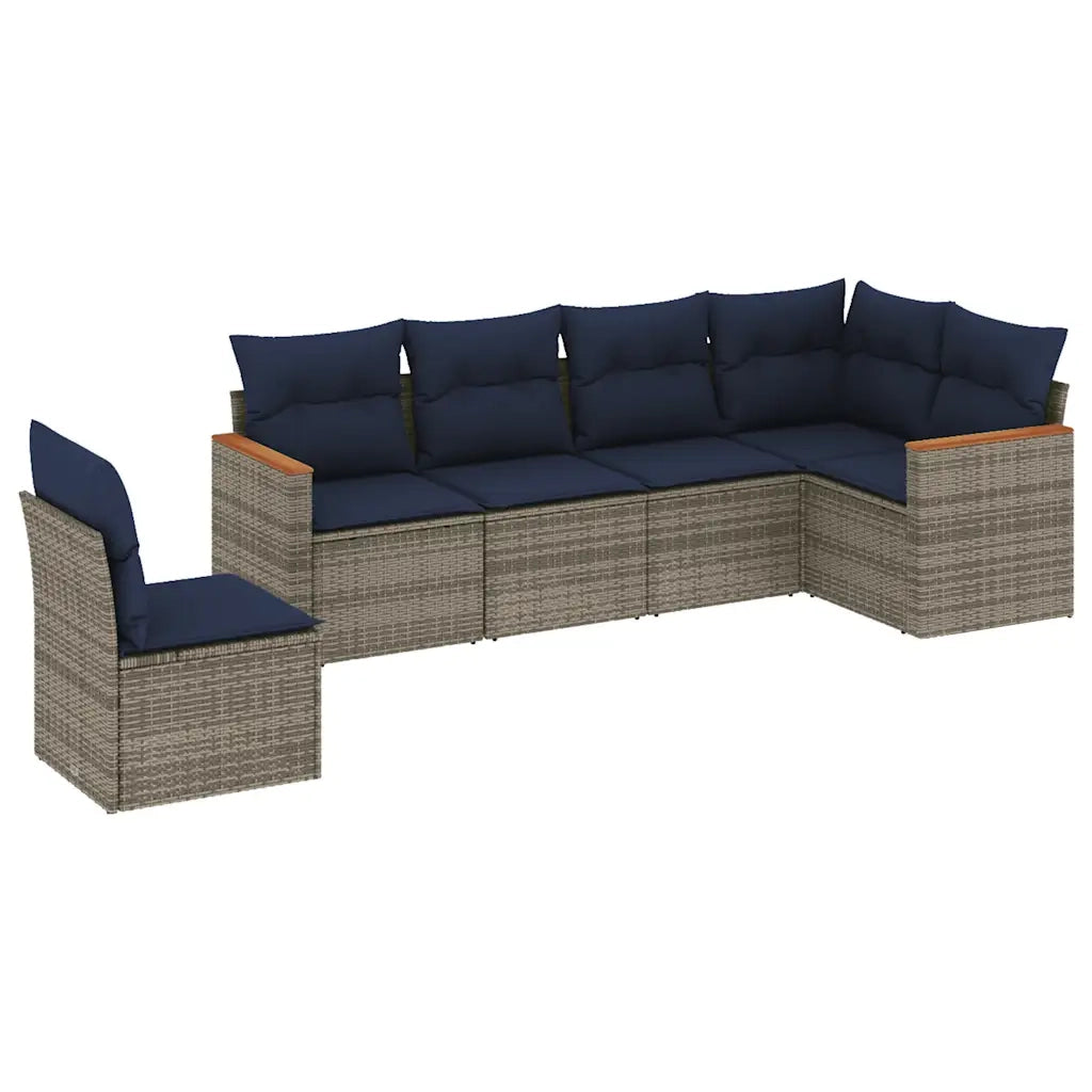 Set Divani da Giardino 6 pz con Cuscini Grigio in Polyrattan 3226019