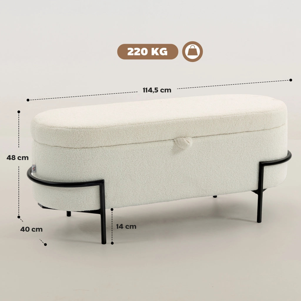 Pouf contenitore con coperchio ¨C Xylo ¨C gambe metallo rivestimento tessuto beige