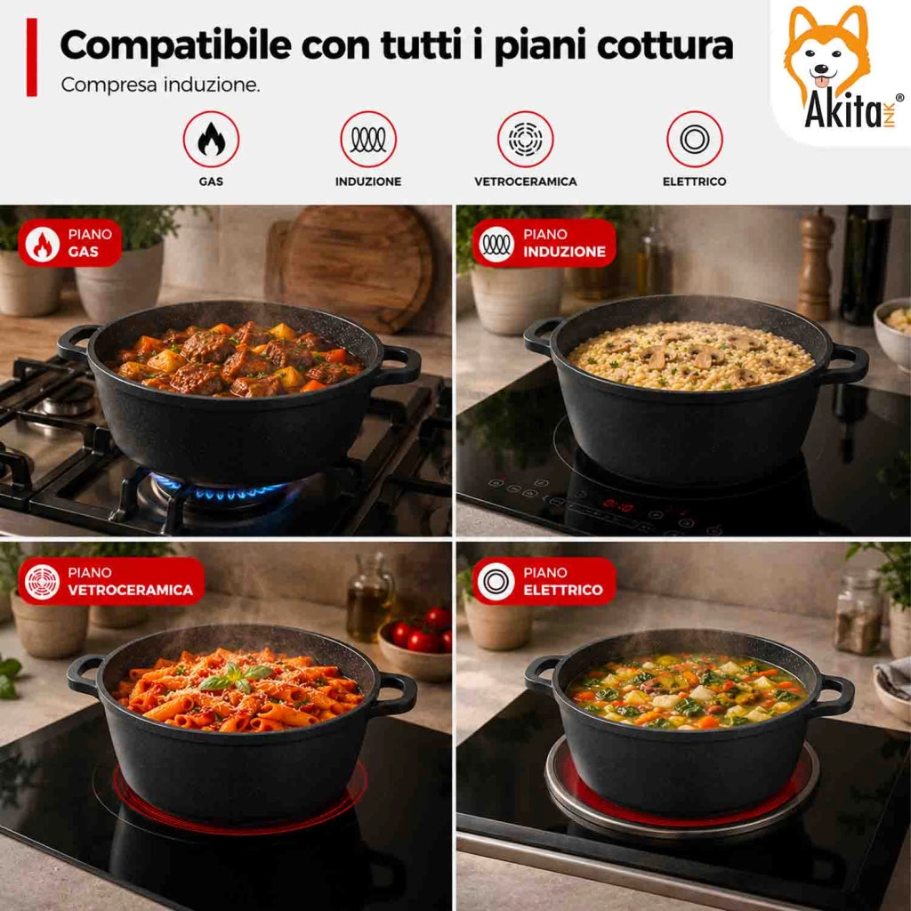 Akitaink Casseruola Alluminio Pressofuso Coperchio in Vetro 24 cm