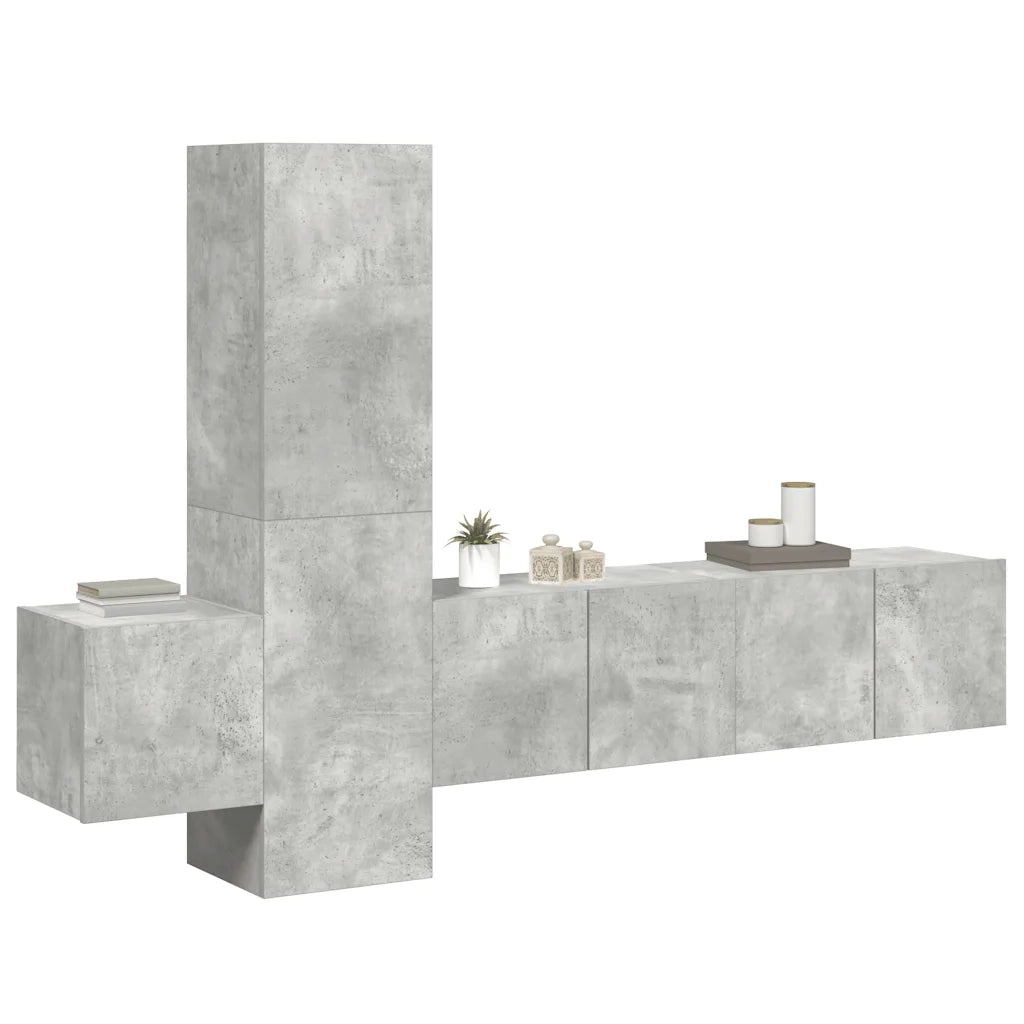 Set di Mobili Porta TV 5 pz Grigio Cemento in Legno Multistrato 3079073