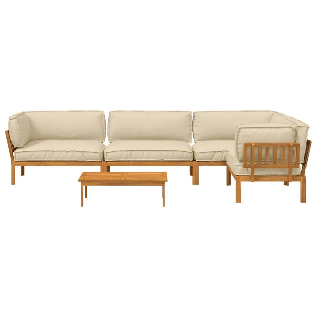 Set di divani con cuscino 5 pcs Beige Legno di Acacia Massello 3418617