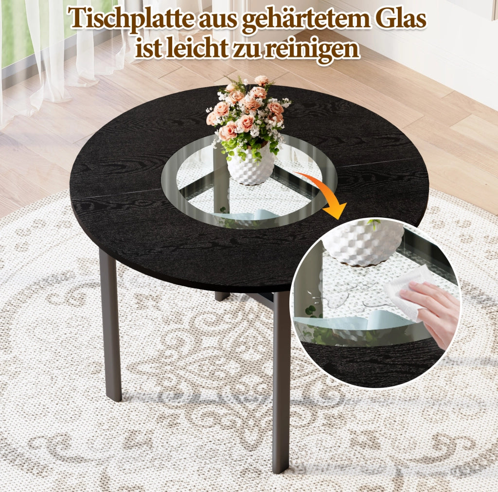 Set tavolo da pranzo rotondo Ø100 cm con sedie, MDF e vetro, nero