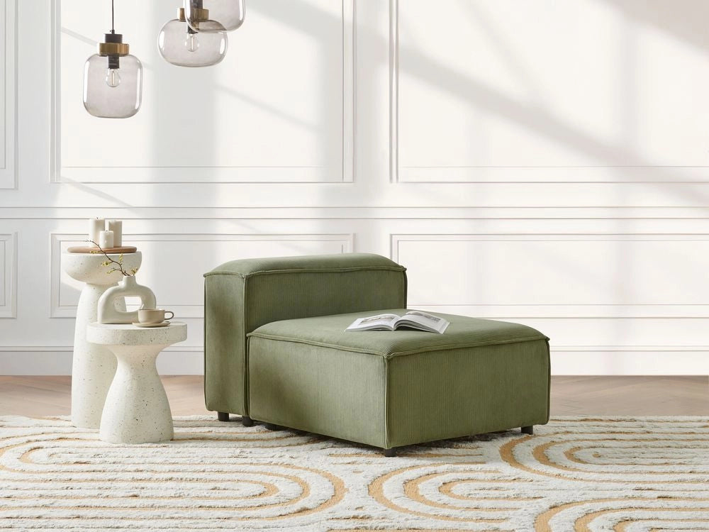 Poltrona imbottita componibile 1 posto velluto a coste verde con gambe nere Stile moderno