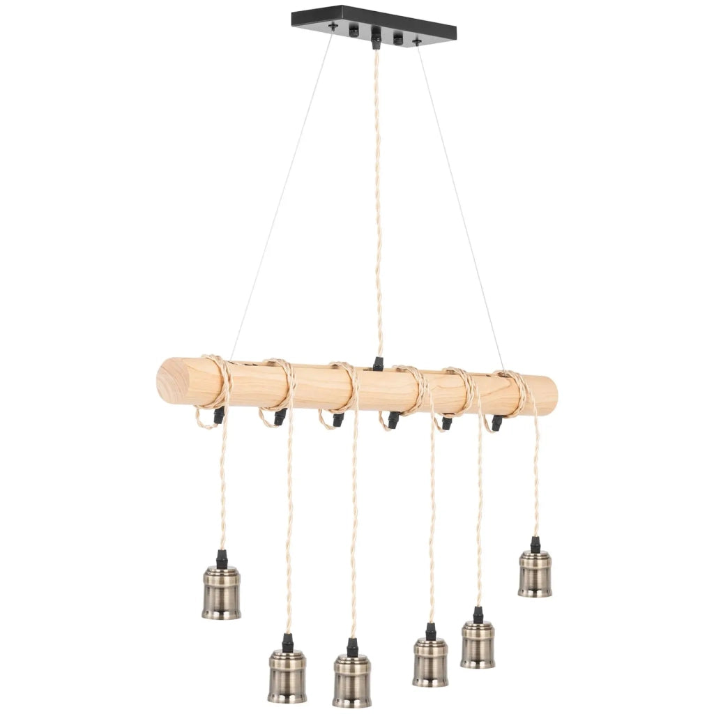 Plafoniera con 6 lampadine cilindro in legno PP legno ferro beige nero legno 14_0009530