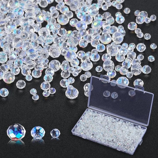 Set di Perle 1000 pezzi - Perle in Vetro - 4/6/8 mm - Forma di Rondelle - Creazione di Gioielli - Contenitore Transparente