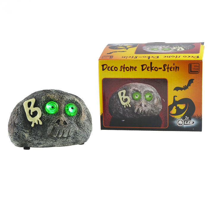 Cranio Testa Teschio Forma Pietra 2 LED Verdi Illuminazione Festa Halloween