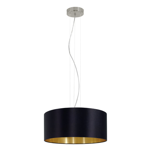 Lampadario A Sospensione Contemporaneo Maserlo Acciaio Nichel Nero 3 Luci E27