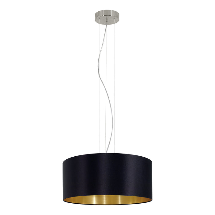 Lampadario A Sospensione Contemporaneo Maserlo Acciaio Nichel Nero 3 Luci E27