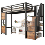 Letto a soppalco 90×200 cm 1 posto con scala; spazio contenitore e area gioco; senza materasso; in metallo e MDF nero