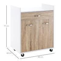 Carrello da Cucina Portavivande per Microonde con 4 Ruote, in Legno, 60x40x77cm - Rovere