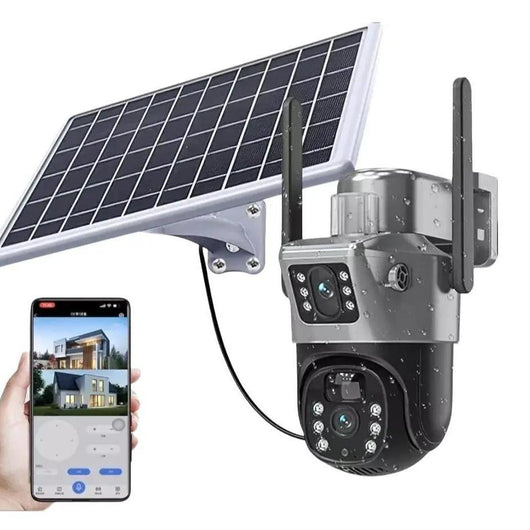 SMART CAMERA SOLARE TP15 ESTERNA DOPPIO OBIETTIVO IP65 WATERPROOF CON PANNELLO SOLARE VISIONE NOTTURNA A COLORI E SENSORE RADAR COMPATIBILE ANDROID IOS