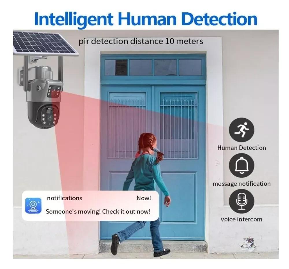 SMART CAMERA SOLARE TP15 ESTERNA DOPPIO OBIETTIVO IP65 WATERPROOF CON PANNELLO SOLARE VISIONE NOTTURNA A COLORI E SENSORE RADAR COMPATIBILE ANDROID IOS