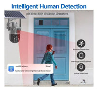 SMART CAMERA SOLARE TP15 ESTERNA DOPPIO OBIETTIVO IP65 WATERPROOF CON PANNELLO SOLARE VISIONE NOTTURNA A COLORI E SENSORE RADAR COMPATIBILE ANDROID IOS