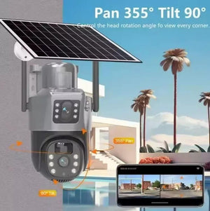 SMART CAMERA SOLARE TP15 ESTERNA DOPPIO OBIETTIVO IP65 WATERPROOF CON PANNELLO SOLARE VISIONE NOTTURNA A COLORI E SENSORE RADAR COMPATIBILE ANDROID IOS