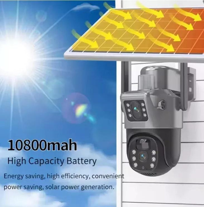 SMART CAMERA SOLARE TP15 ESTERNA DOPPIO OBIETTIVO IP65 WATERPROOF CON PANNELLO SOLARE VISIONE NOTTURNA A COLORI E SENSORE RADAR COMPATIBILE ANDROID IOS
