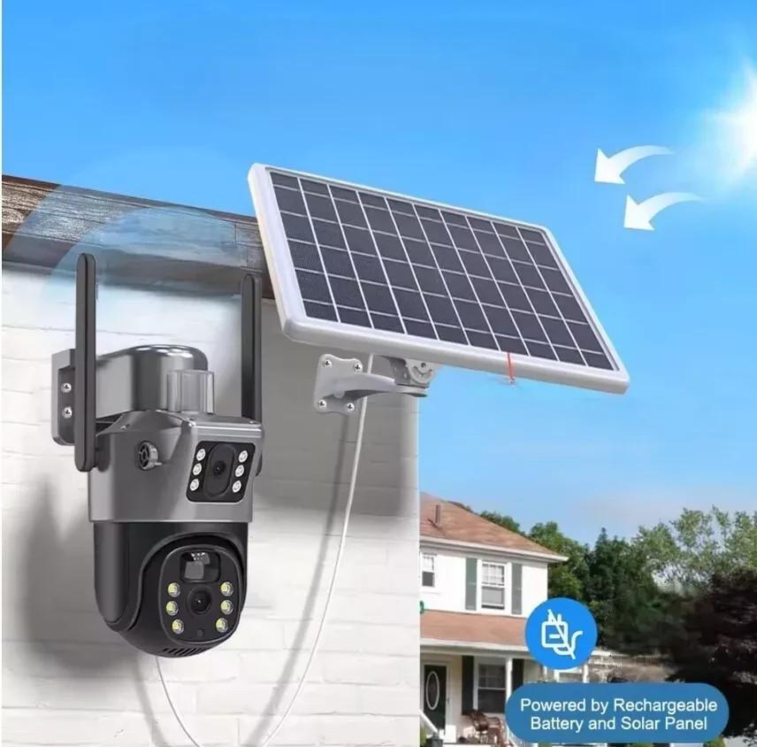 SMART CAMERA SOLARE TP15 ESTERNA DOPPIO OBIETTIVO IP65 WATERPROOF CON PANNELLO SOLARE VISIONE NOTTURNA A COLORI E SENSORE RADAR COMPATIBILE ANDROID IOS