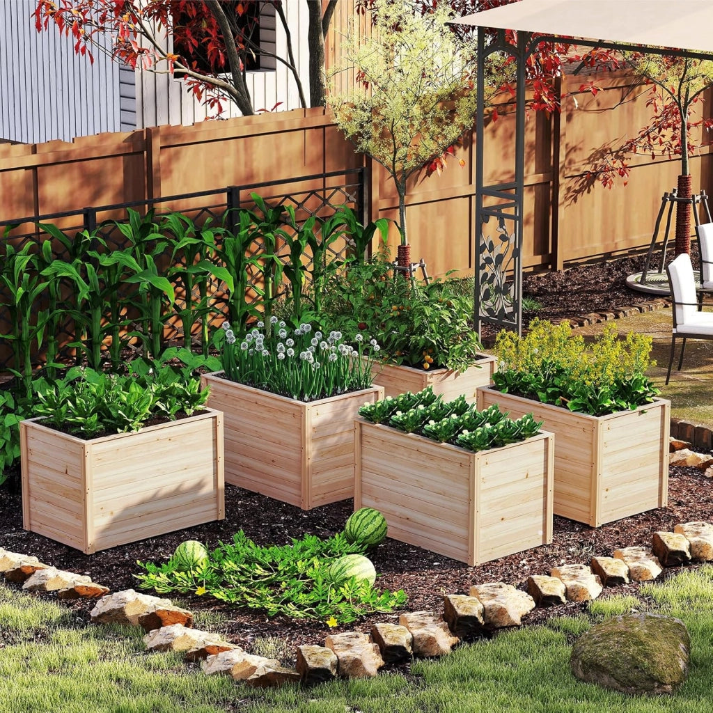 Letto da Giardino Rialzato in Legno, Fioriera Elevata con Base Aperta per Piante con Radici Profonde, Fioriera in Legno Massiccio per Patio, Balcone e Giardino, 100 x 64 x 65,5 cm